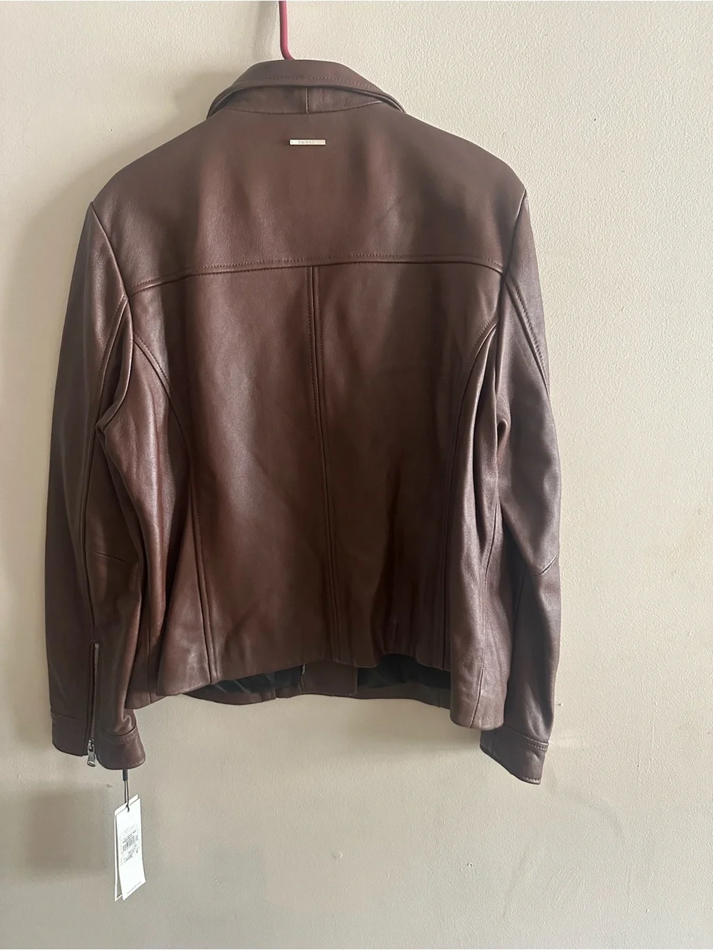 NWT Calvin Klein Women's Dark Brown Genuine Leather Moto Jacket Size XXL